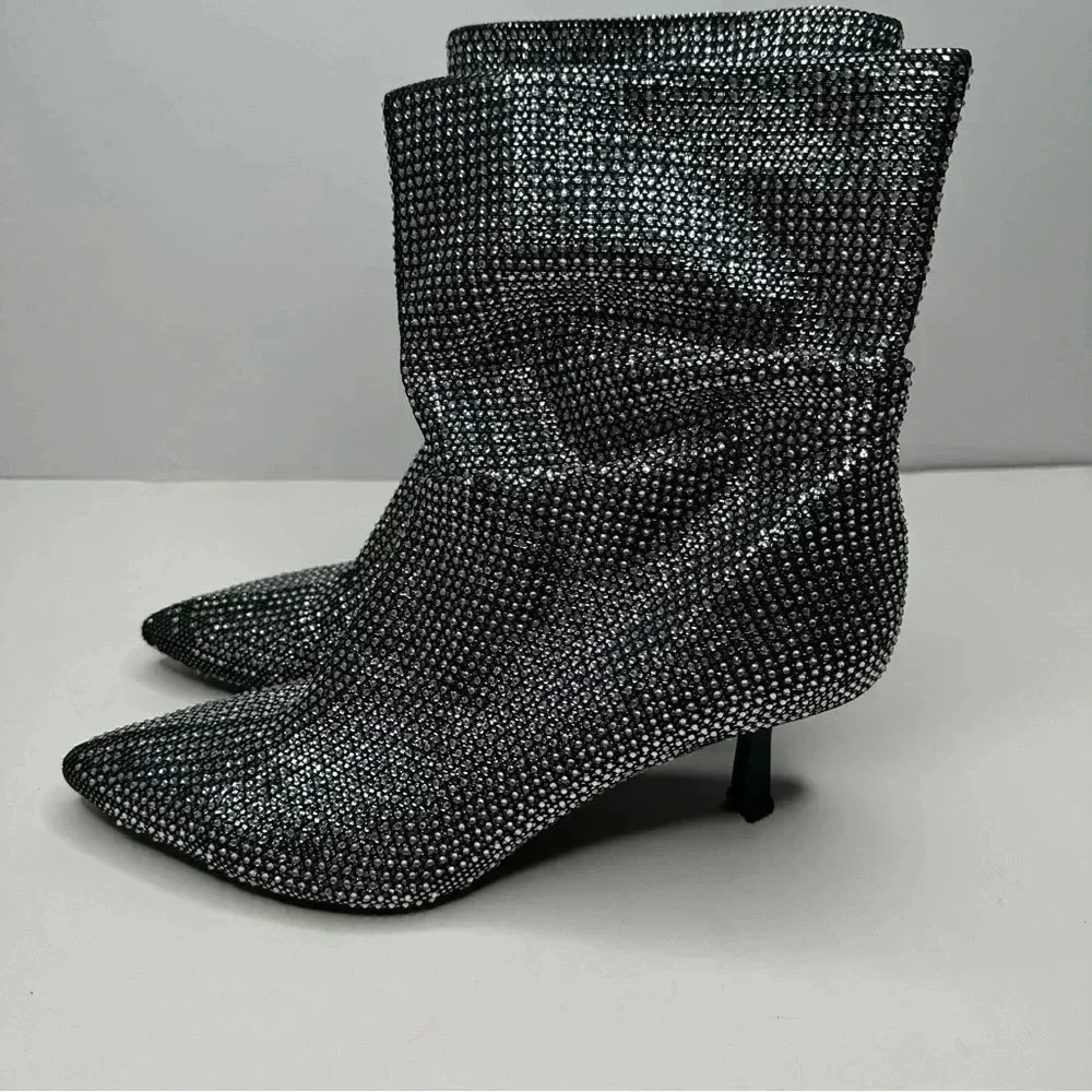 Open Edit Tilly Crystal Embellished Bootie in Silver Size 8.5